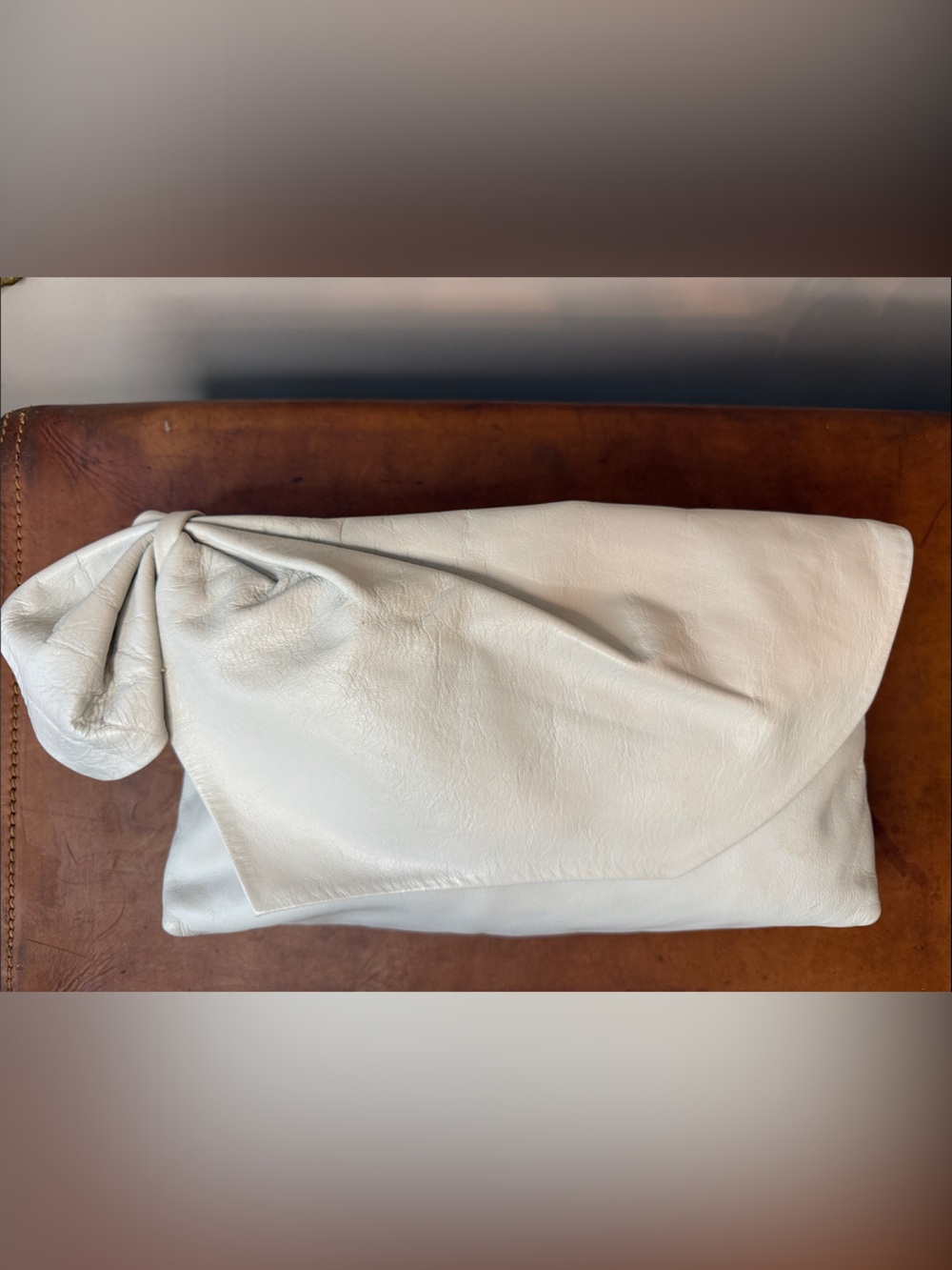 Vintage Soft Cream Leather Knot clutch purse